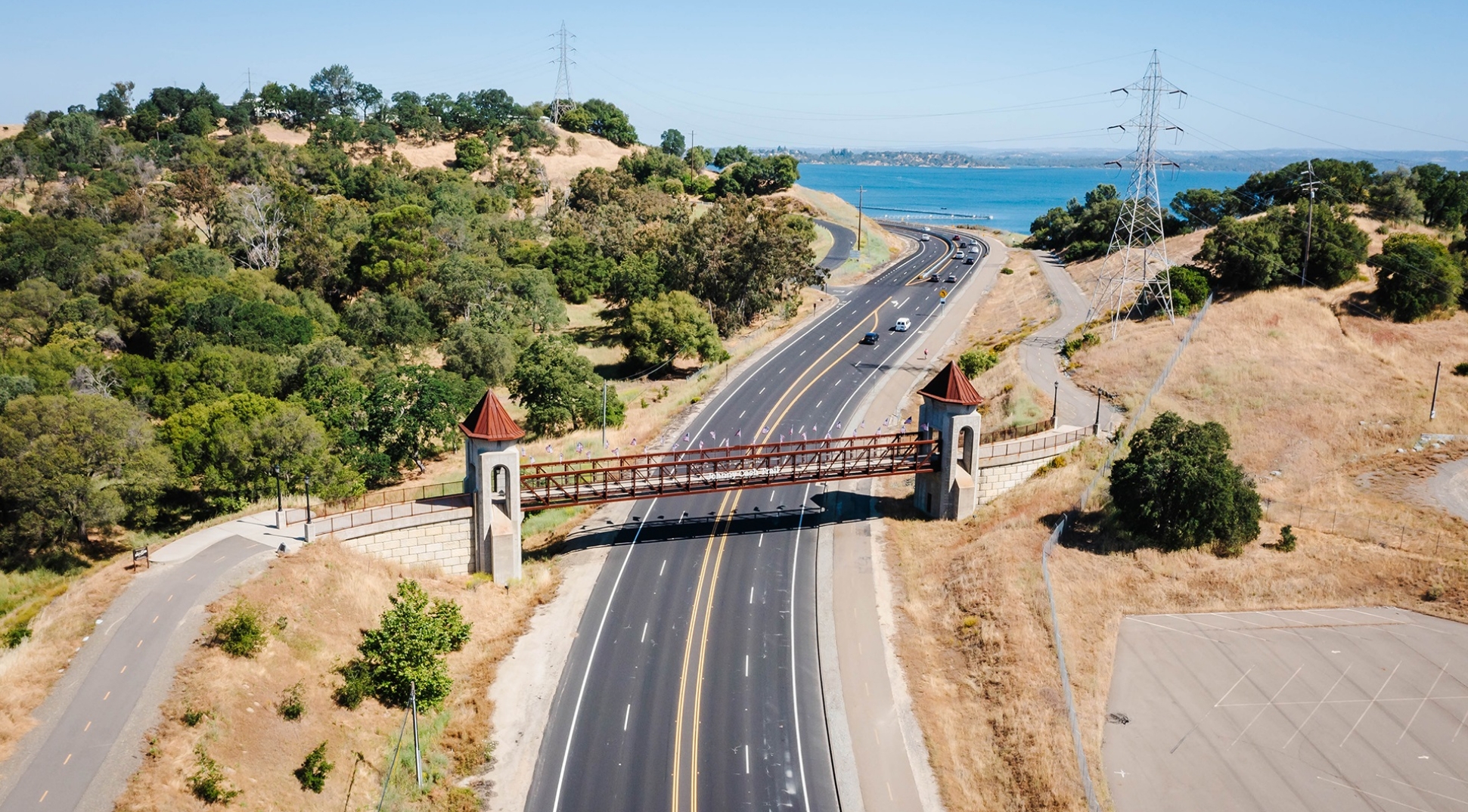 aerial view of the Johnny Cash trail bridge
