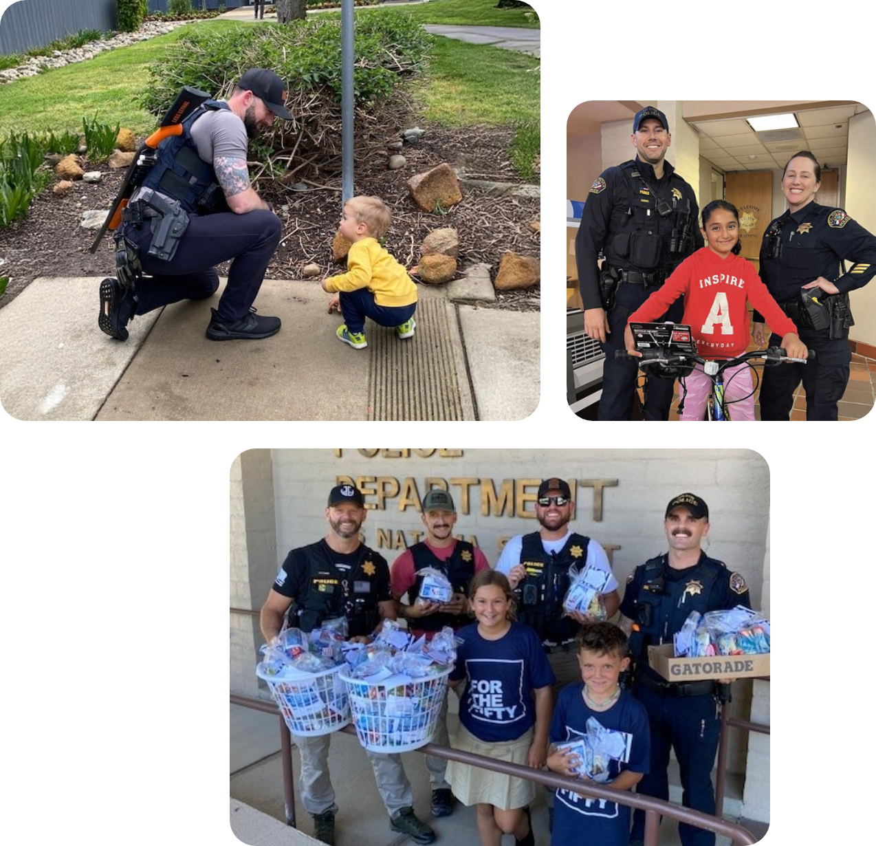 a collage of policemen working with young ones
